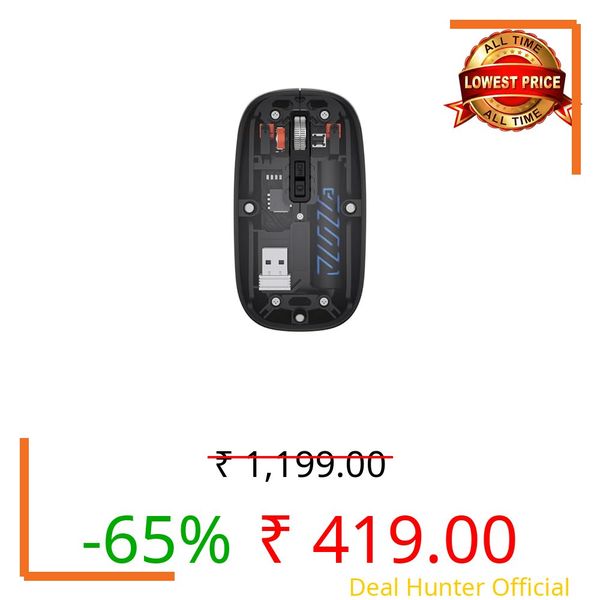 PowerHaus Transparent Wireless Mouse, Dual Mode (Bluetooth + 2.4GHz), 1600 DPI, Silent Click, 5 Buttons, Type-C Rechargeable, Ergonomic Mouse for Laptop and PC | Black