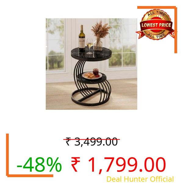 Bright Wood Craft Coffee Table for Living Room, Modern Corner Sofa Side Bedside Tables Snack End Table for Bedroom,Black Top with Black Frame