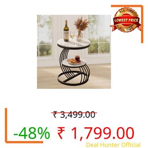 Bright Wood Craft Coffee Table for Living Room, Modern Corner Sofa Side Bedside Tables Snack End Table for Bedroom,White Top with Black Frame