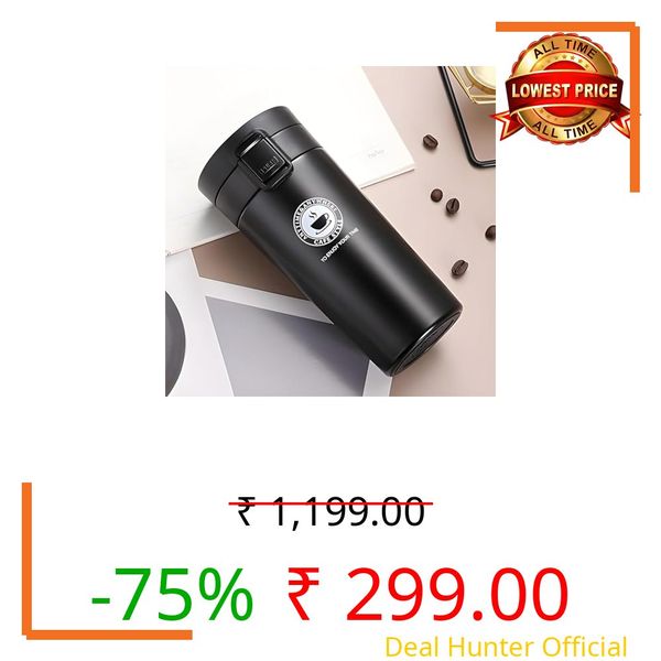 Coffee Mug Double Wall Stainless Steel Tumbler Vacuum Flask Bottle Thermo Tea Mug Travel Mug with Flip Lid, Mesh Filter,Keeps Drinks 8 Hrs Hot & 14 Hours Cold for Ideal Gifting (Black)