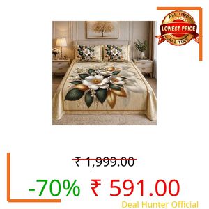 DECOVIA 7D Digital Printed Glace Cotton Queen Size Double Bedsheet with Pillow Covers | Bedsheet for Bedroom/Living Room/Guest Room | 90X100 Inches Bedsheet | Soft & Skin Friendly | Golden Flower