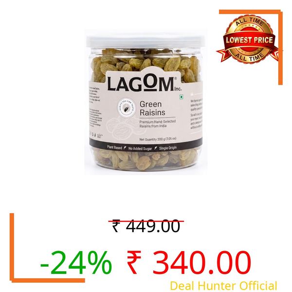 Lagom Green Raisins 200g | Premium Afghan Kishmish | Long, Seedless & Naturally Sweet | Soft Texture | No Added Sugar, No Preservatives | Vegan, Gluten Free, Non-GMO