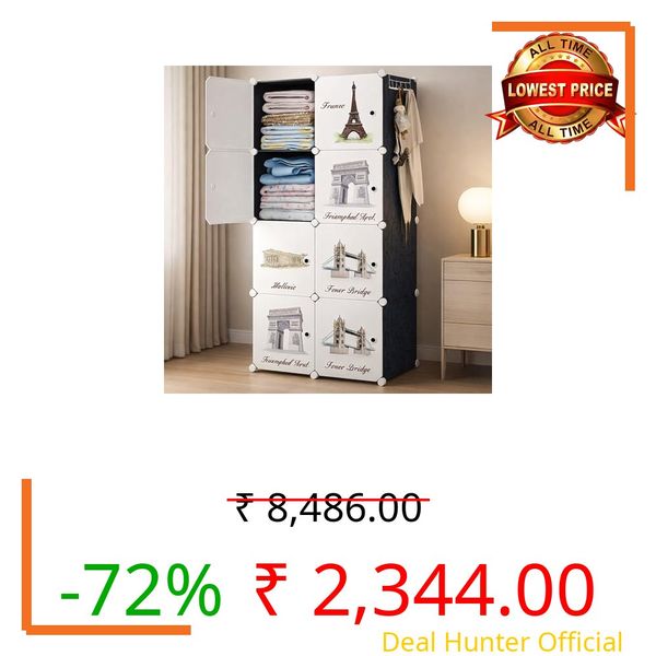 AYSIS 𝟖 𝐋𝐚𝐲𝐞𝐫 Plastic Wardrobe for Kids Clothes | Foldable Almirah Clothes Storage Cabinet with 4 Doors | Space Saving Organizer for Clothes, Kitchen, Bedroom & Living Room - Black