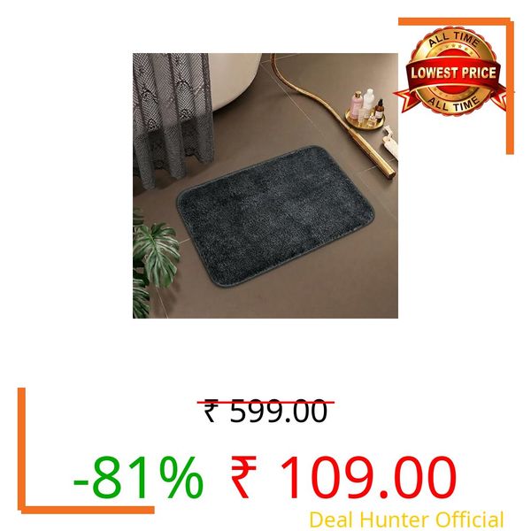 DECOVIA Microfiber Solid Rectangle Anti-Skid Bath Mats Soft & Super Absorbent Mats for Shower Washable | Non-Slip & Quick-Drying Mats for Kitchen Bathroom Set of 1 (Grey, 38X58cm)