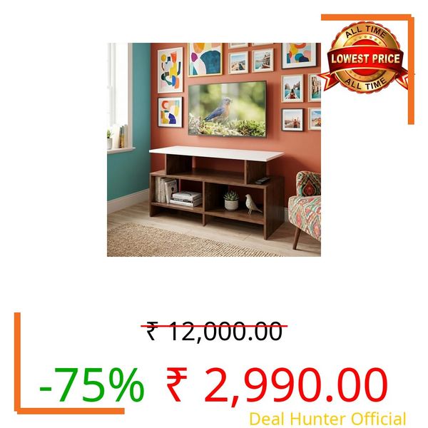 Alpine Willow TV Stand Wooden (DIY Assembly) | TV Stand Table for 32–50 Inch TVs | TV Unit for Living Room | TV Entertainment Unit | TV Cabinet with Storage -110×30×57 cm (Frosty White)