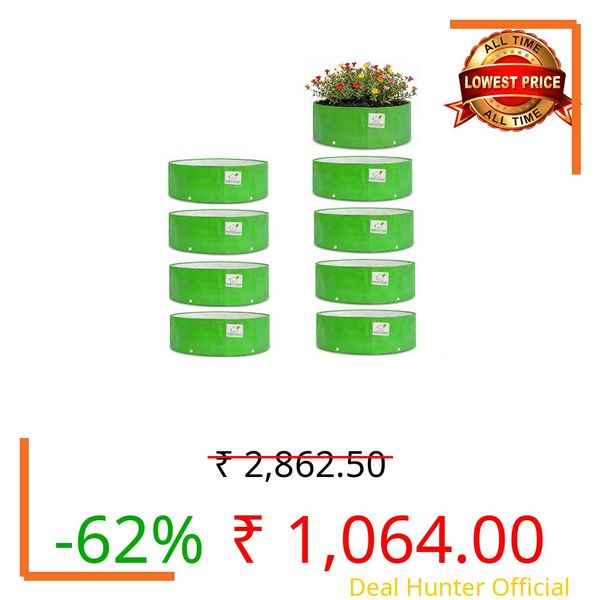 Hariyali Ghar Hdpe Uv Protected 260 GSM Round Green Colour Plants Grow Bags Suitable for Terrace and Vegetable Gardening Size 24x6 Pack of 9