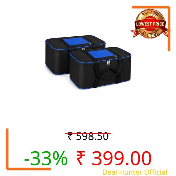 DALUCI Underbed Storage Bags for Clothes Pack of 2 Large Moisture Proof Organizer with Zipper Non Woven Foldable Storage Bag for Blanket Saree Wardrobe 54 x 46 x 28 cm (Black & Blue - Large, 2 Pack)