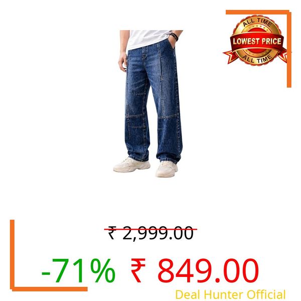 Ben Martin Dark Blue Baggy Jeans for Men | Loose Fit Wide Leg Denim Pants | Streetwear Relaxed Fit Casual Jeans: | Stretchable Cotton Blue Jeanss 32