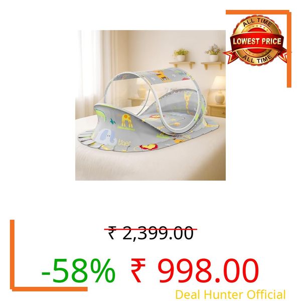 StarAndDaisy Baby Mosquito net for Baby 0-12 Months with Mattress for Infants, Toddlers Safe Baby, Breathable mesh-Mosquito Net for Baby's Peaceful Sleep (Animal Print)