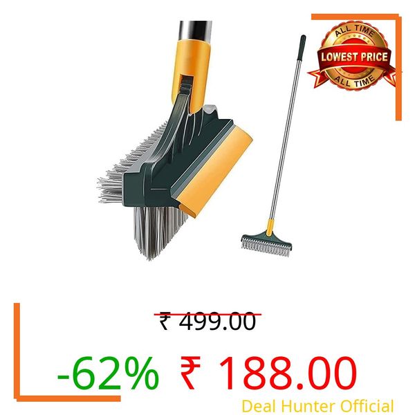 Crevice Cleaning 2-in-1 Bathroom Cleaning Brush with Wiper - Long Handle 180° Rotate Toilet Brush, Tiles Cleaning, Floor Scrub for Kitchen and Bathroom Accessories