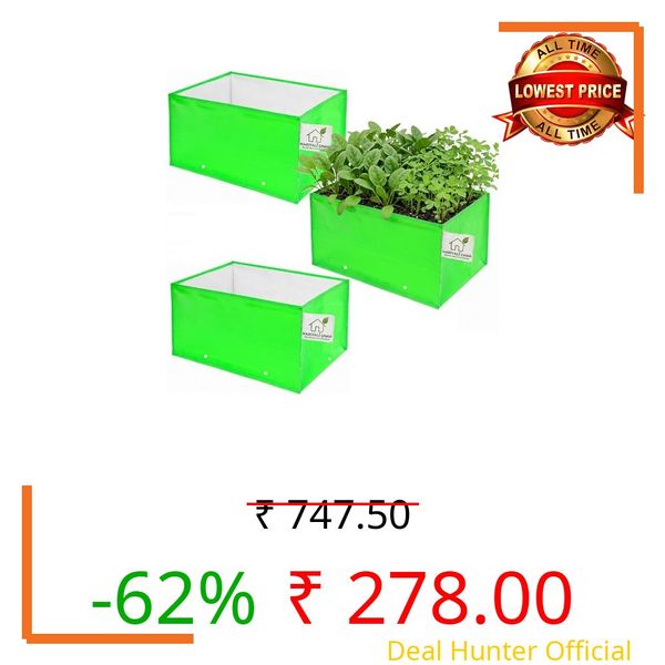 Hariyali Ghar Premium Square Grow Bags 15x9x9 Inch, 260 GSM HDPE UV Protected Green Planting Bags for Kitchen & Terrace Garden Pack of 3