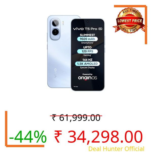 vivo T5 Pro 5G (Glacier Blue, 8GB RAM, 256GB Storage) | 50MP Camera | 6.83" FHD+ AMOLED Display | Snapdragon 7s Gen 4 | 9020mAh Battery