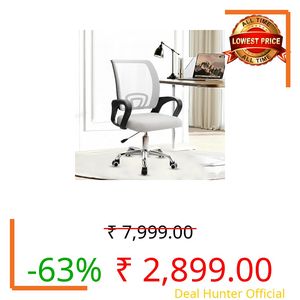 Casa Copenhagen Mesh Mid Back Office/Study/Computer/Revolving/Desk Chair for Work from Home -Metal Base, Height Adjustable Seat - Grey Milange & Black Handle