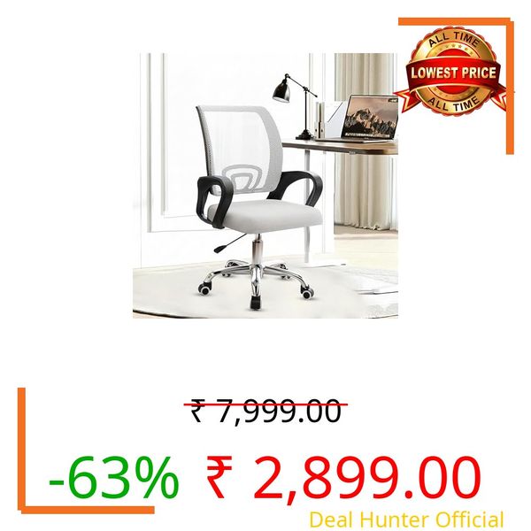 Casa Copenhagen Mesh Mid Back Office/Study/Computer/Revolving/Desk Chair for Work from Home -Metal Base, Height Adjustable Seat - Grey Milange & Black Handle