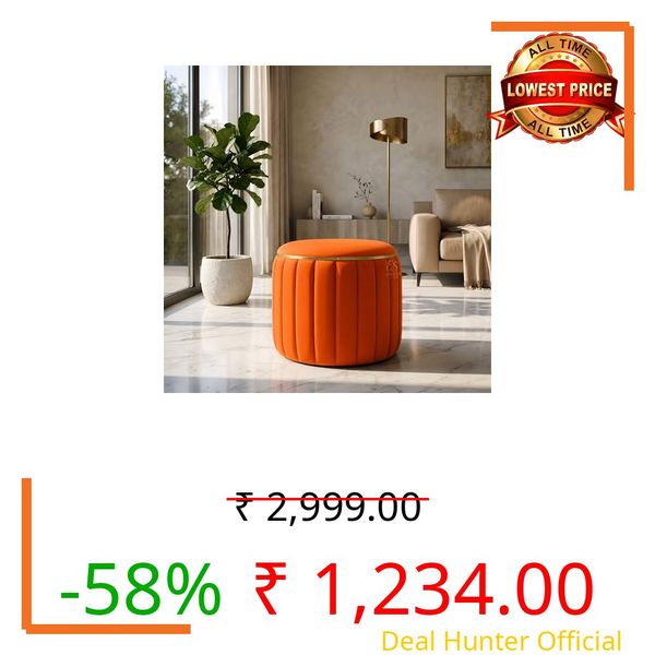 ENIQE STORE Round Velvet Ottoman Stool for Living Room Bedroom Dressing Table, Pouffe Seat, Foot Rest Stool for Bedroom, Vanity Seat, Modern Upholstered Stool Home Decor,Orange (15 x 13 Inch)