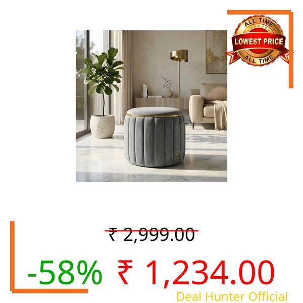 ENIQE STORE Round Velvet Ottoman Stool for Living Room Bedroom Dressing Table, Pouffe Seat, Foot Rest Stool for Bedroom, Vanity Seat, Modern Upholstered Stool Home Decor, Grey (15 x 13 Inch)