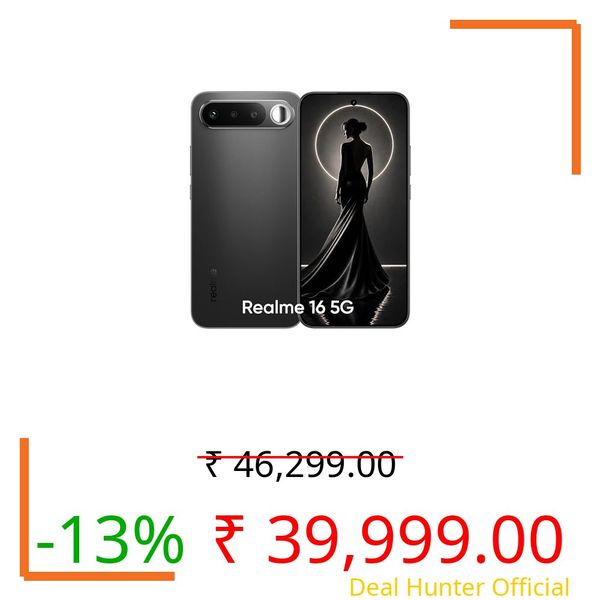 realme 16 5G Smartphone 7000mAh Titan Battery 60W Fast Charge, 12GB + 256GB 6.57" AMOLED 120Hz Display, Dual 50MP AI Camera, MediaTek Dimensity 6400 Turbo Processor, Fingerprint IP69 Air Black