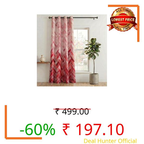 Home Sizzler 1 Piece Geometrical Panel Eyelet Polyester Door Curtain - 7 Feet, Maroon