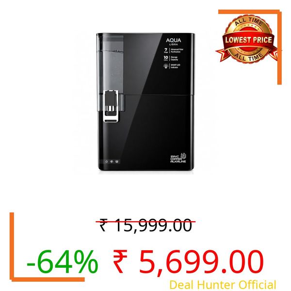 Aqua Libra 10L RO+UV LED Water Purifier | ISI Certified | Active Copper Technology | Suitable for Borewell, Tanker & Municipal Water | Advanced Multi-Stage Filtration | White