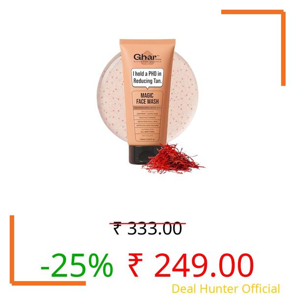 Ghar Soaps De-Tan Face Wash | For Tan Reducing, Brightening & Glowing Skin | With Saffron, Provitamin B5, & Lactic Acid | For All Skin Types (100ml x 1 Pack)