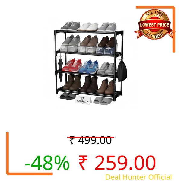PLS GLOBAAL Shoes Rack 4 Tier Shoe Rack with Shelf, Folding ShoeRack for Bedroom, Living Room, Entryway, White, ShoeRack, Footwear Stand for Home, Shoe Rack Plastic, Shoes Rack with 4 Layer (4 Layer)
