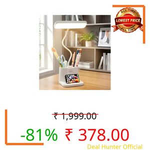 SWRWJ Kimee Table Lamp for Study with Smart LED Display, Foldable Touch Light Desk Lamps with 3 Color Modes and Stepless Dimming, Desk Lamps with Phone Pen Holder (White)
