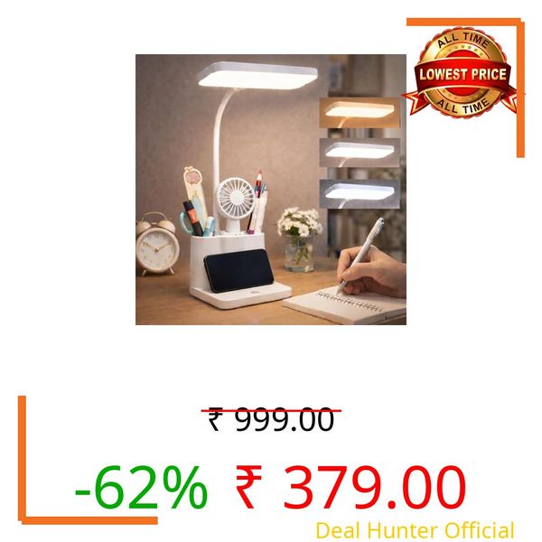 SWRWJ Kimee Table Lamp for Study with Smart LED Display, Foldable Touch Light Desk Lamps with 3 Color Modes and Stepless Dimming, Desk Lamps with Phone Pen Holder (White)