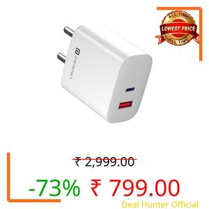 Portronics 45W Adapto 45 Plus Dual Port Fast Charging Adaptor with Type C PD Port & USB-A Port, GaN Technology, PPS Technology, 18W USB Output, Supports iPhone, Samsung & Laptops(White)