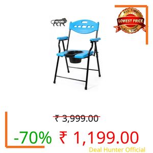 PHYSIQO Folding Elderly Disabled Man And Pregnant Woman Stainless Steel Shower And Bathing Room Mobile Commode Chair With Toilet Seat Comfortable Safe Toliet Stool Anti-Skid (Blue)