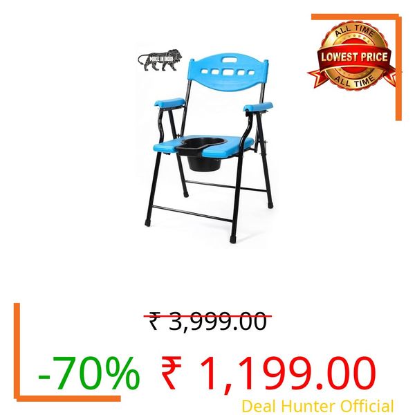 PHYSIQO Folding Elderly Disabled Man And Pregnant Woman Stainless Steel Shower And Bathing Room Mobile Commode Chair With Toilet Seat Comfortable Safe Toliet Stool Anti-Skid (Blue)