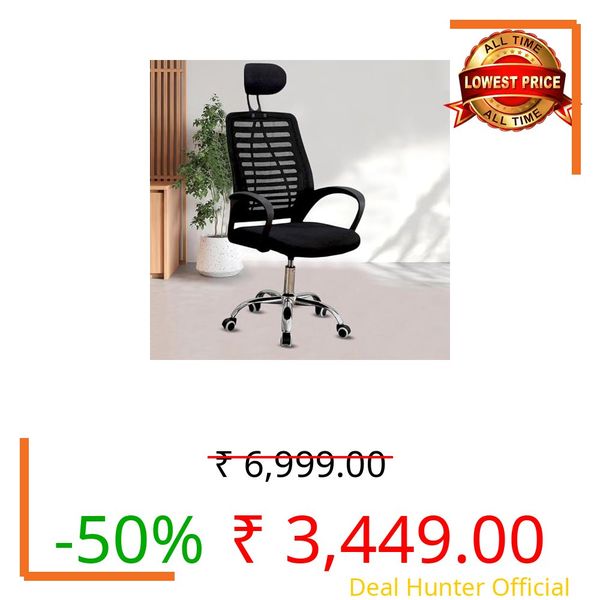 Casa Haus,Mesh Office Desk Chair,Rocking Ergonomic Computer Adjustable High with Headrest and Armrest Swivel Chair - Jet Black & Black Handle