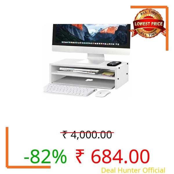 Enigmatic Woodworks Wooden Monitor Stand with Storage Organizer for Desk, Tables, Office, Home, Studio, Study Table (White) 61x24x15cm