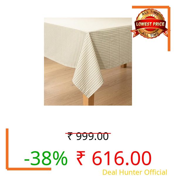 R home Beige Gingham Check Table Cover | 100% Cotton | 170 x 180 cm (67 x 72 Inch) | Checked Table Cloth for 6-Seater Dining Table | Soft, Durable & Machine Washable | Farmhouse & Modern Home Décor