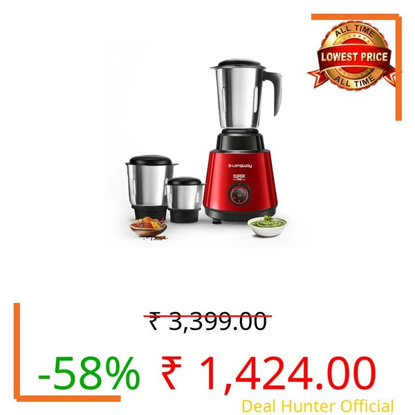 Longway Super Pro Mixer Grinder | 500 Watt Powerful Motor | 3 Jars for Grinding, Mixing, Juicing | 2 Years Warranty (Red & Wine)