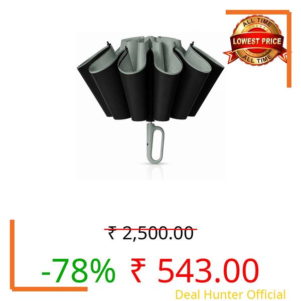 Zemic UV Reversible Umbrella with Novelty Carabiner Handle, Travel-Friendly Umbrellas for Sun & Rain Protection, Windproof Compact, Automatic Open/Close, 8 Dual Ribs, Portable Umbrella for Men and Women (Grey)
