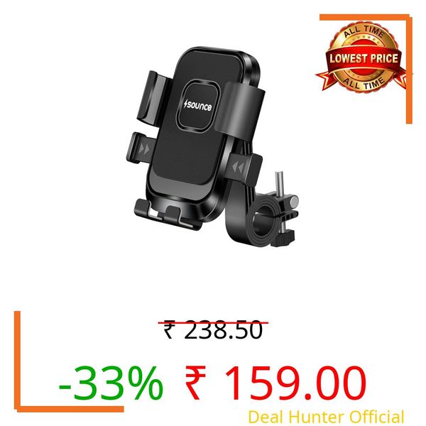 Sounce HydroDock Bike Mobile Holder with 360 Degree Rotation Shock Resistant Anti Shake Design Firm Locking One Hand Operation Adjustable Handlebar Mount Compatible with All Smartphones Secure (Black)