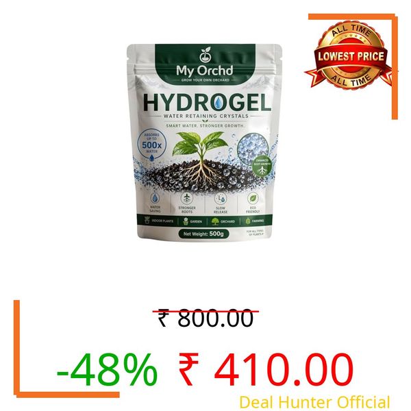 Hydrogel Water Retaining Crystals for Plants (500g) | Super Absorbent Polymer | Absorbs 500x Water | Reduces Watering Frequency | for Indoor Plants, Gardening, Farming