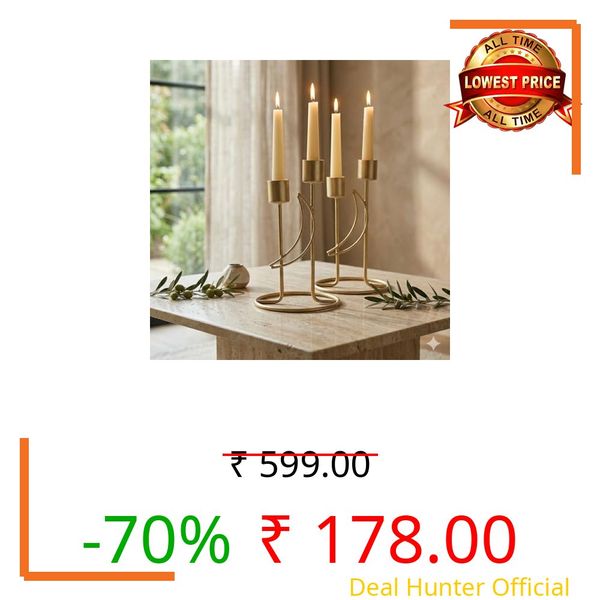 Modern Iron Double Candle Holder Set of 2 – Gold Metal Decorative Candle Stand for Home Decor, Table Centerpiece for Living Room Dining Table Bedroom (6.5 x 3.5 Inches) – Without Candles (Waning-Moon)
