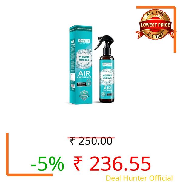 Evair Marine Breeze Room Freshener Spray | No Gas | Water Based | 1200+ Sprays | AromaLock Technology | Long Lasting Odour Eliminator | Home Bathroom Office Wardrobe | 200ml