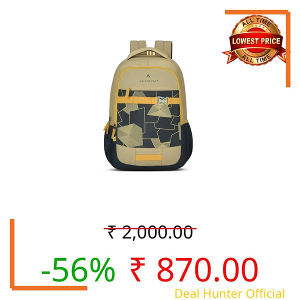 Aristocrat Buzz Casual Backpack 30L | 3 Compartments with Quick-Access Front Pocket | Padded Shoulder Straps & Side Bottle Holders | Office & Travel Backpack for Men & Women (Beige & Grey)
