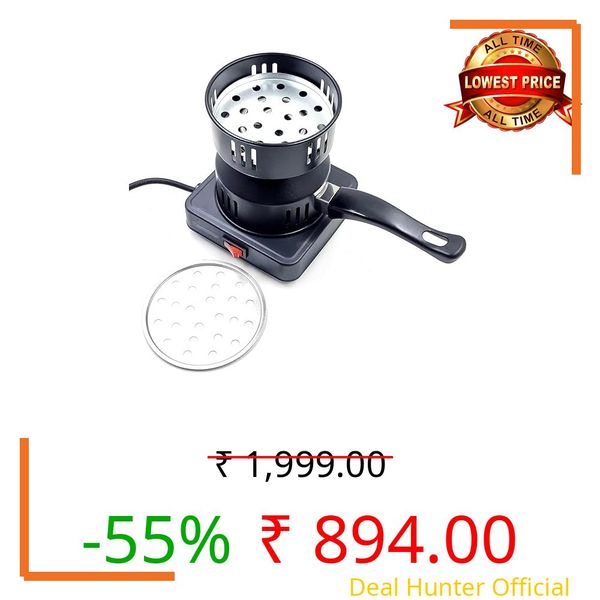 Electric Charcoal Burner 500W with Wooden Handle Mesh Basket | Fast Coal Heater for BBQ, Incense, Cooking | On/Off Switch | Extra Mesh | 110V Portable Stove