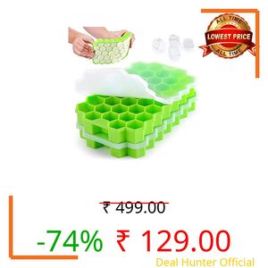 Hexagon Ice Cube Trays with Lids, Food-Grade Silicone, 37 Geometric Cells, Multicolor, Stackable, BPA Free, Pack of 1