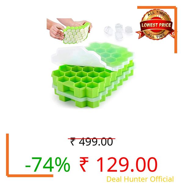 Hexagon Ice Cube Trays with Lids, Food-Grade Silicone, 37 Geometric Cells, Multicolor, Stackable, BPA Free, Pack of 1