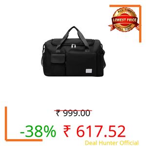 SRZ Samrukzone Nylon Travel Duffle Bag with Wet Pocket & Shoe Compartment, Weekender Overnight Gym Shoulder Bag for Men & Women (44 x 18 x 29 cm (Black)