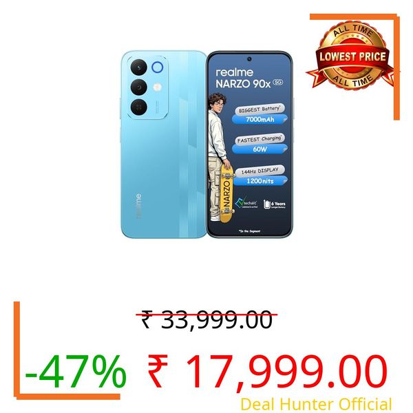 realme NARZO 90x 5G (Flash Blue 2026, 6GB+128GB) | 7000mAh + 60W Biggest Battery & Fastest Charging in the Segment* | 144Hz Bright Display | Sony 50MP AI Rear Camera | 400% Ultra Boom Speaker