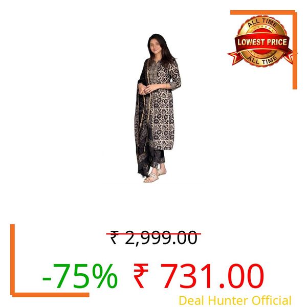 KLOSIA Women's Printed Straight Kurta and Pant with Dupatta Set