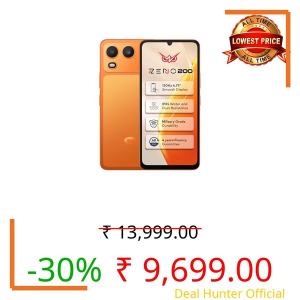 Itel Zeno 200 (Comet Orange, 4 GB RAM, 128 GB Storage) | 6.75" HD+ Display | 120 Hz Refresh Rate | IP65 Dust & Water Resistance | 13 MP Camera | 5000 mAh Battery | Charger in Box