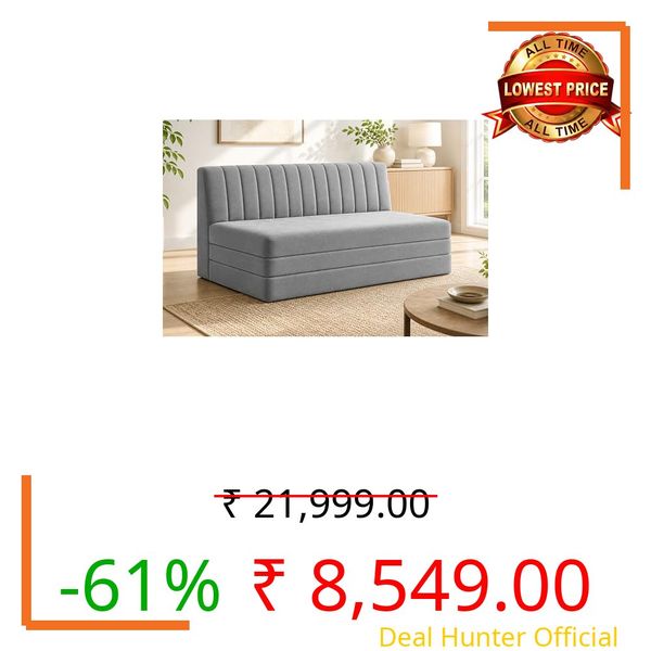 Ministry of Décor 3-Seater Foldable Floor Sofa Bed with, Modern Velvet Fabric Folding Couch for Living Room, Guest Room & Small Spaces-Grey