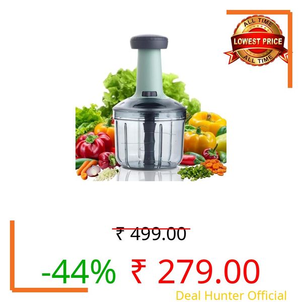 NIVAA Elite Push Chopper 1100ml – Manual Vegetable Chopper with 4 Stainless Steel Blades, Large Capacity Food Cutter for Onion, Tomato, Potato, Garlic, Ginger, Salad | Easy Press Kitchen Chopper