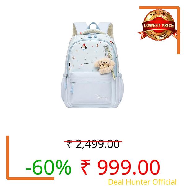 LYFCO Kids School Backpack for Boys & Girls (3–6 Years) | Cute Printed Lightweight Nursery & Elementary Bag with Multiple Compartments | 18L Capacity | Best for School, Tution, Travel (Sky Blue)